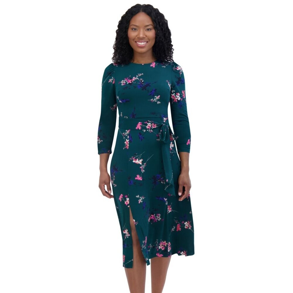 Jessica Howard Teal Floral Midi Dress with Pink & Purple Accents